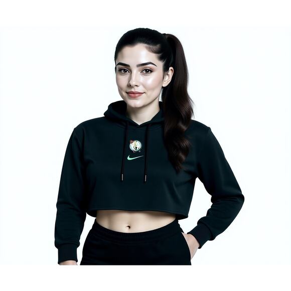 Nike Celtics Women’s Black Cropped Hoodie Sz M Sportswear Sporty Streetwear NBA - Picture 1 of 11